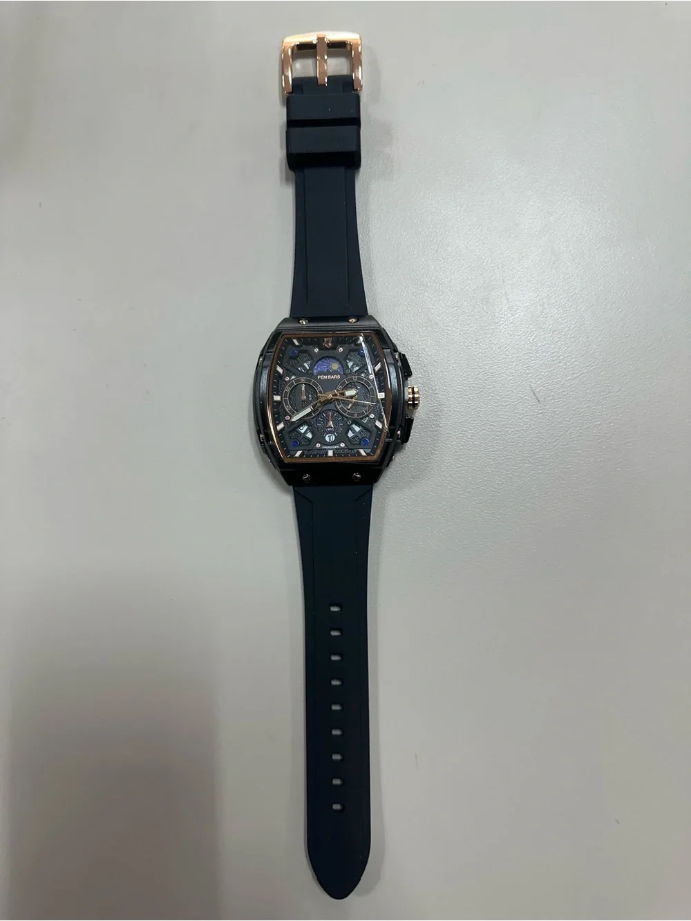 PEM Bars Postal Express Mint Chronograph Quartz Black Rubber Steel Watch Silicon